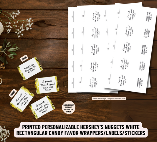 A Sweet Thank You Printed Personalizable Hershey's Nuggets/Minis Wedding/Birthday Party/Candy Buffet Favor Round Custom Stickers/Labels