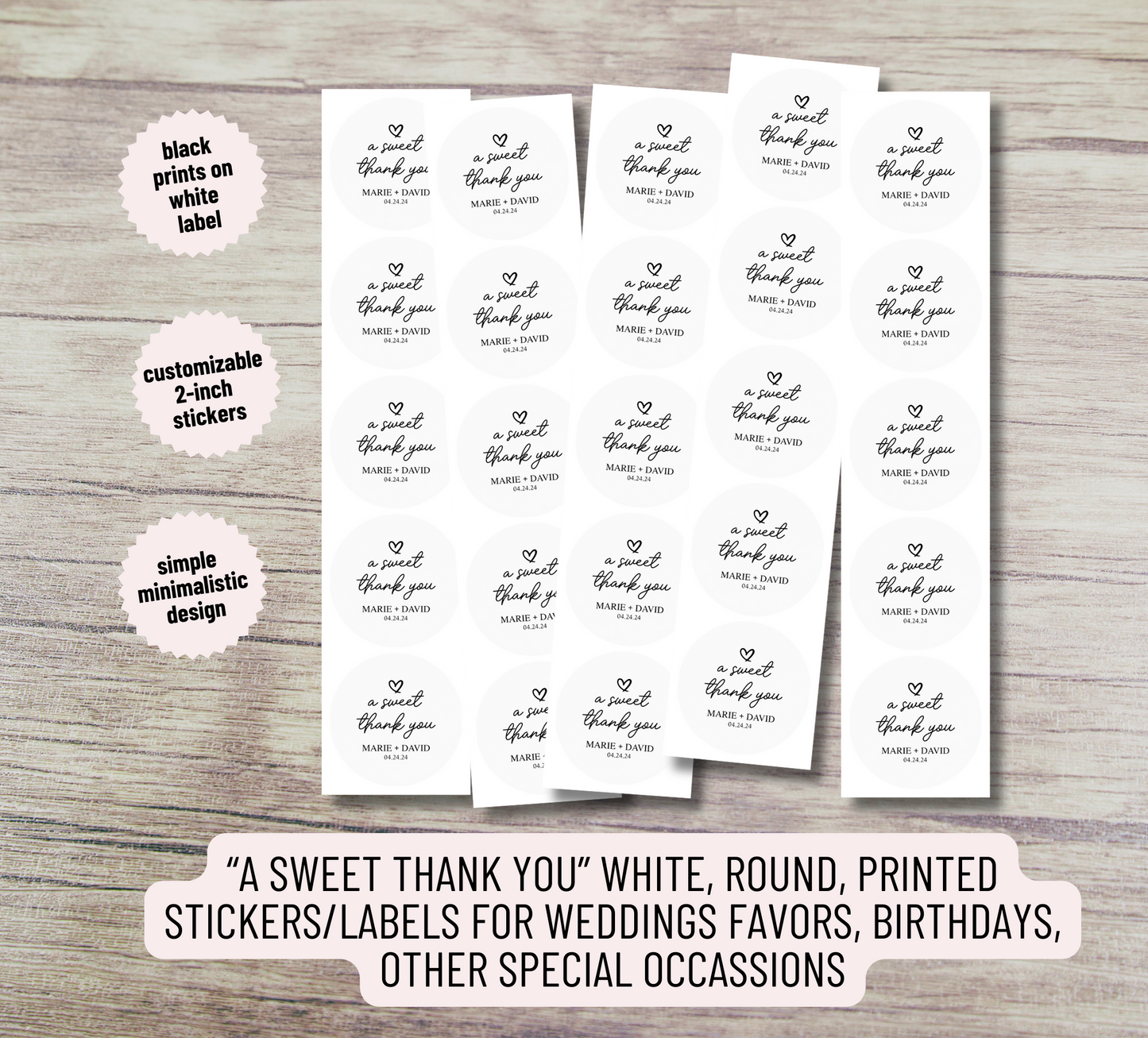 A Sweet Thank You 2-Inch Minimalist White Printed Round Wedding Party Favor Stickers/Labels
