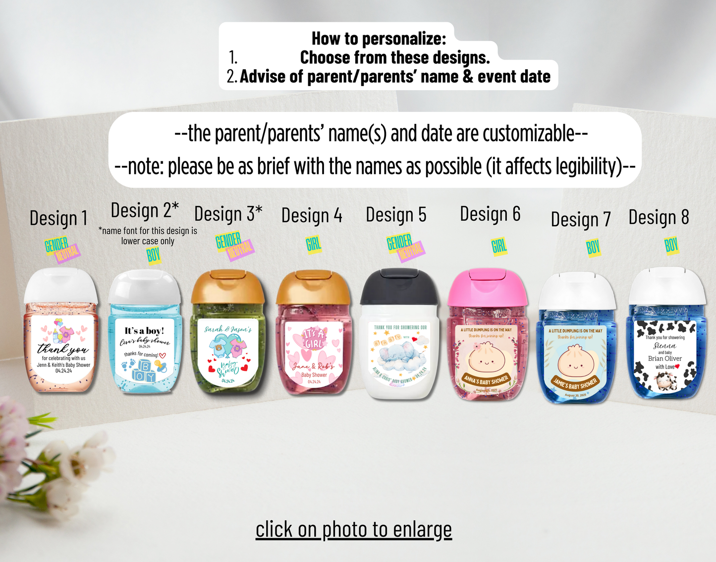 Printed Personalizable Hand Sanitizer Baby Shower DIY Favor Labels/Stickers l Baby Boy l Baby Girl l Gender-Neutral Baby