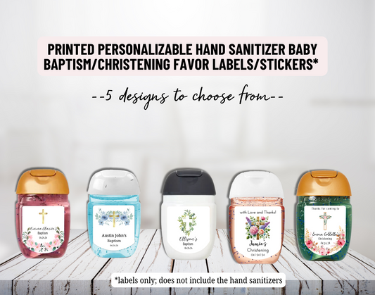 Printed Personalized Hand Sanitizer Baptism/Christening Party Favor Labels/Stickers l Baby Custom Thank You Gifts