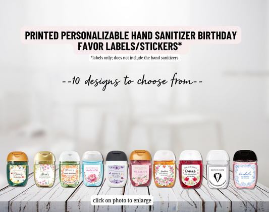 Printed Personalized Hand Sanitizer Party Favor Labels/Stickers l Thank You l Adult Birthday I Men's l Women's l Floral