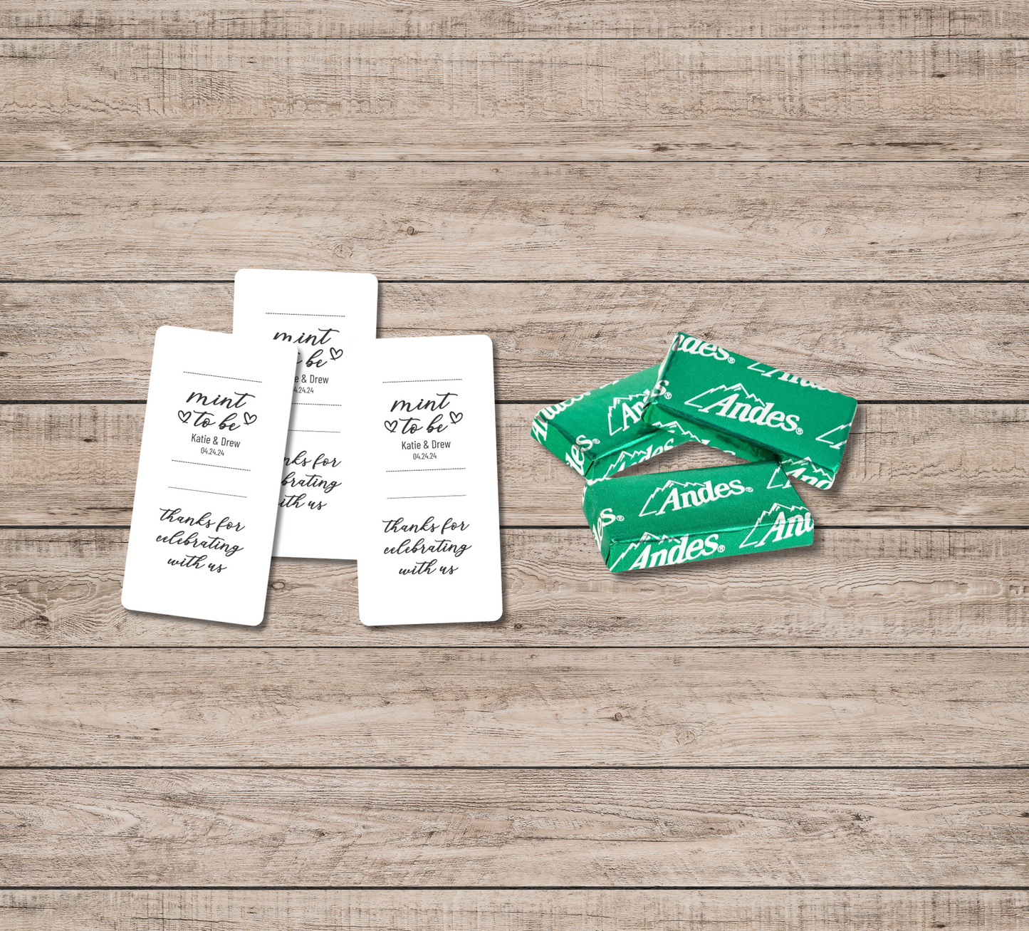 Mint To Be Wedding Favor Stickers: Personalized Andes Mints Candy Labels (2.25" x 1.25")
