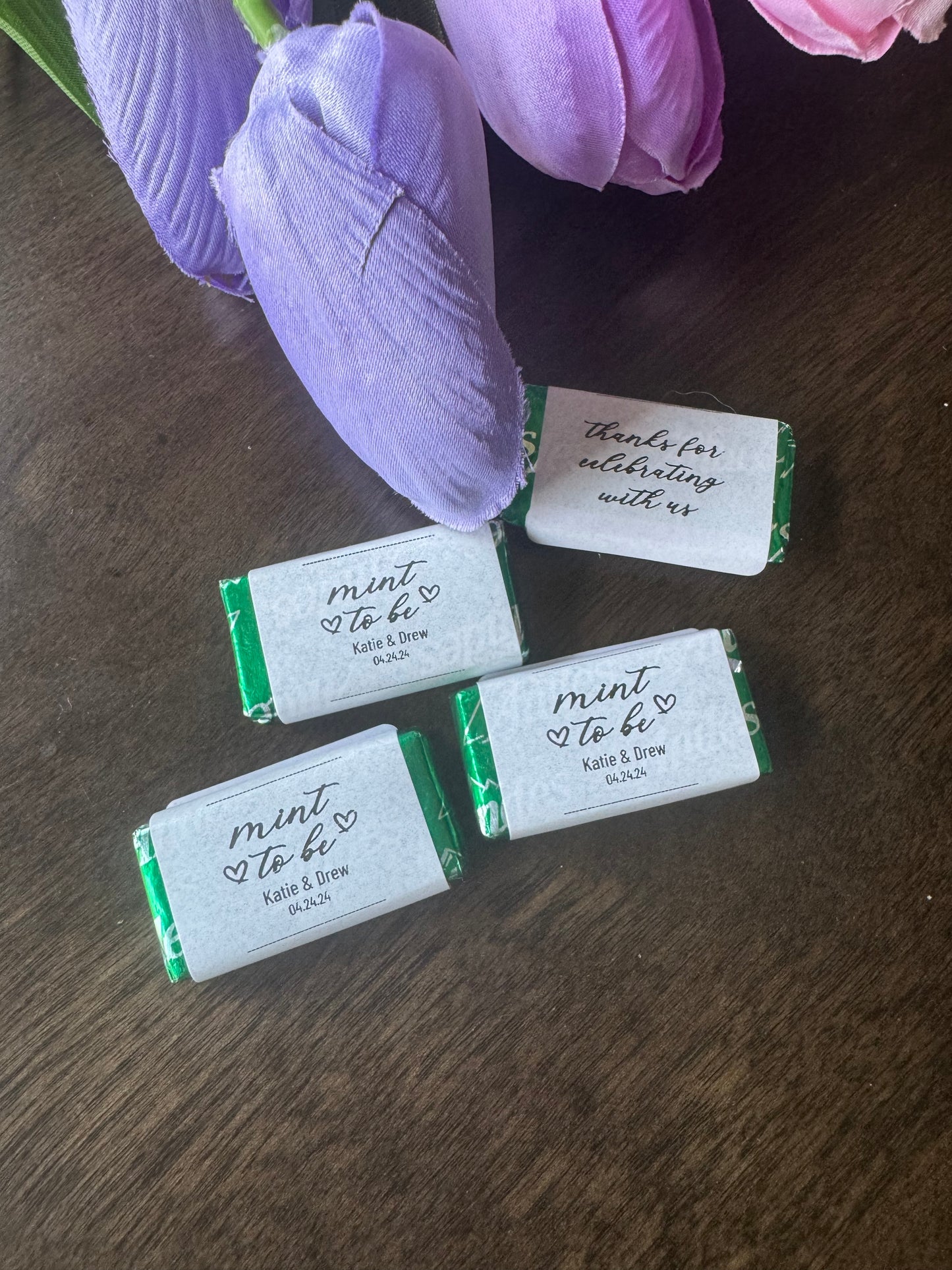 Mint To Be Wedding Favor Stickers: Personalized Andes Mints Candy Labels (2.25" x 1.25")