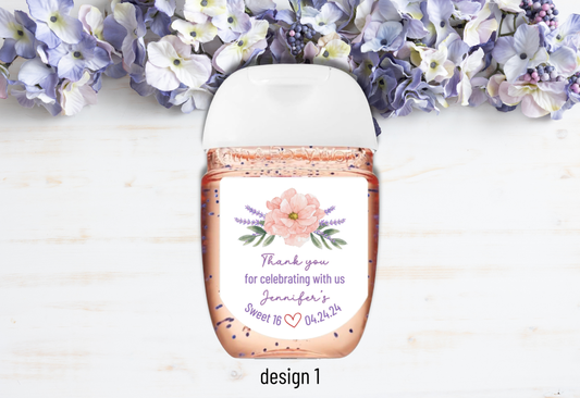 Personalizable Custom-Printed Hand Sanitizer Quinceanera/Sweet 16 DIY Party Favor Labels/Stickers l Girl Birthday l 30 Pcs Per Set