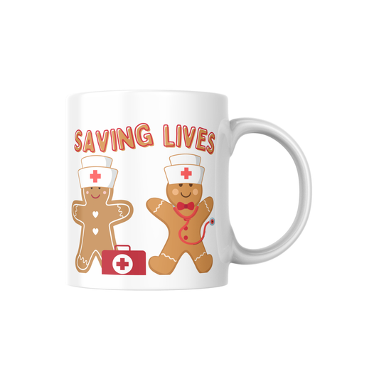 Sugar, Spice & Saving Lives | Nurse Gingerbread Christmas Holiday Mugs