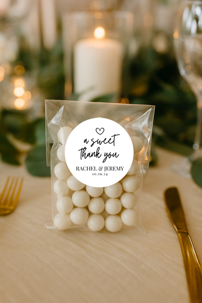A Sweet Thank You 2-Inch Minimalist White Printed Round Wedding Party Favor Stickers/Labels