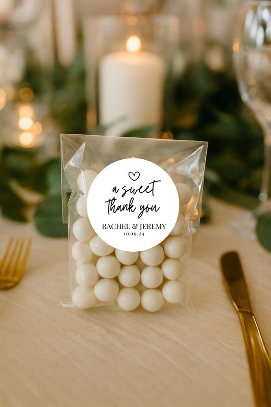 A Sweet Thank You 2-Inch Minimalist White Printed Round Wedding Party Favor Stickers/Labels