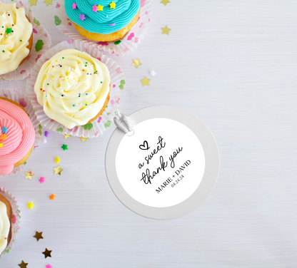 A Sweet Thank You 2-Inch Minimalist White Printed Round Wedding Party Favor Stickers/Labels