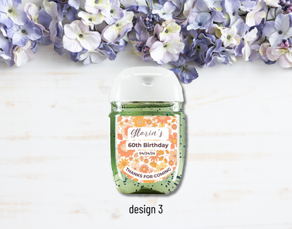 Printed Personalized Hand Sanitizer Party Favor Labels/Stickers l Thank You l Adult Birthday I Men's l Women's l Floral