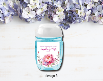 Printed Personalized Hand Sanitizer Party Favor Labels/Stickers l Thank You l Adult Birthday I Men's l Women's l Floral