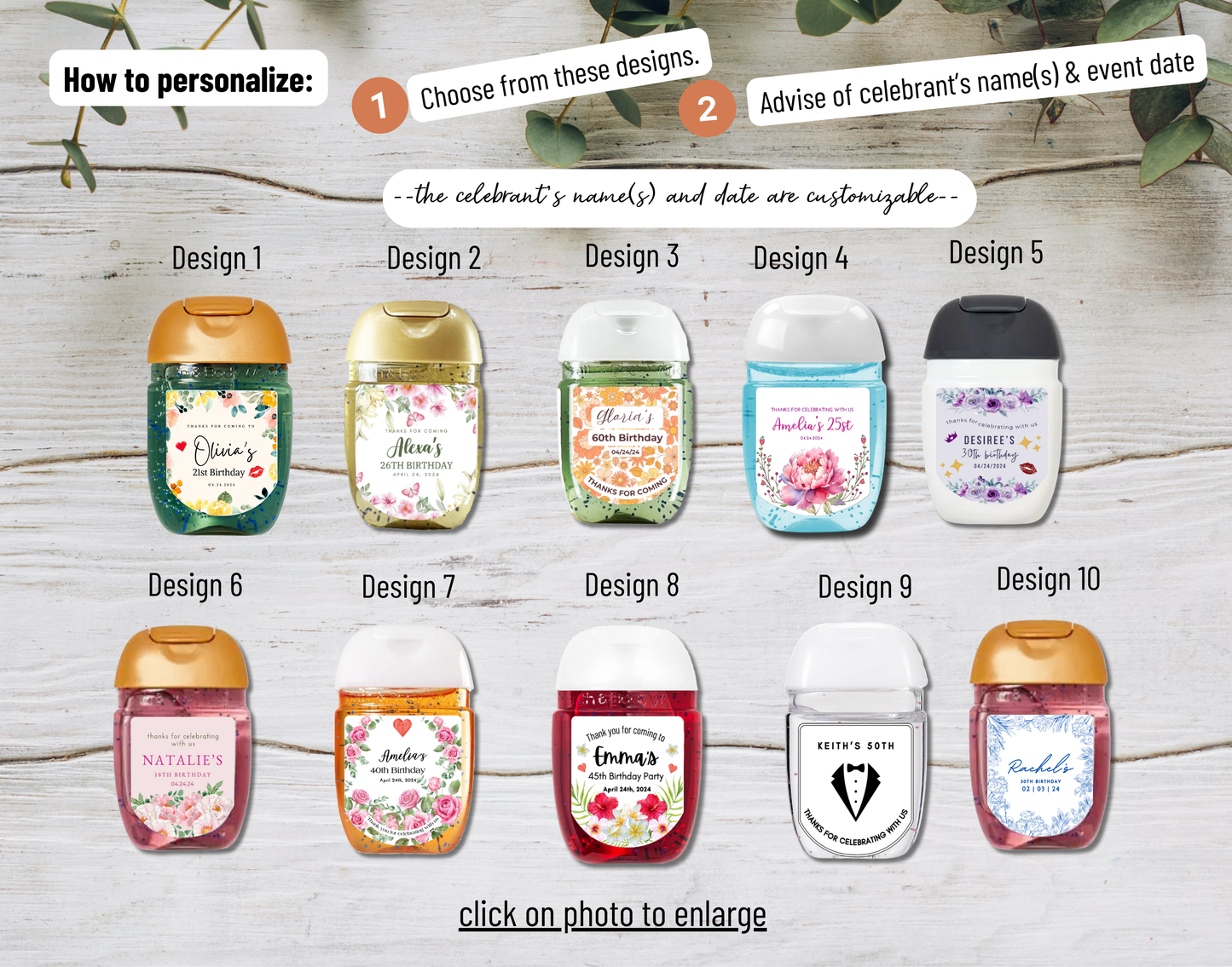 Printed Personalized Hand Sanitizer Party Favor Labels/Stickers l Thank You l Adult Birthday I Men's l Women's l Floral
