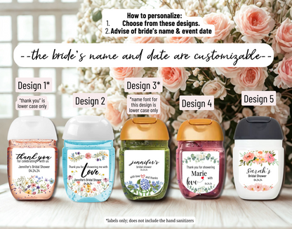 Printed Personalized Hand Sanitizer Bridal Shower/Wedding/Rehearsal Dinner DIY Party Labels/Stickers l Thank You Favors