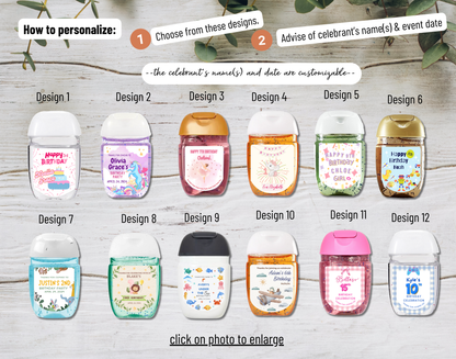 Printed Personalized Bath & Body Works Hand Sanitizer Party Favor Labels/Stickers l Thank You l Kids/Children's Birthday I Girls l Boys