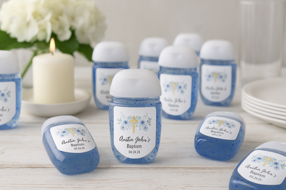 Printed Personalized Hand Sanitizer Baptism/Christening Party Favor Labels/Stickers l Baby Custom Thank You Gifts