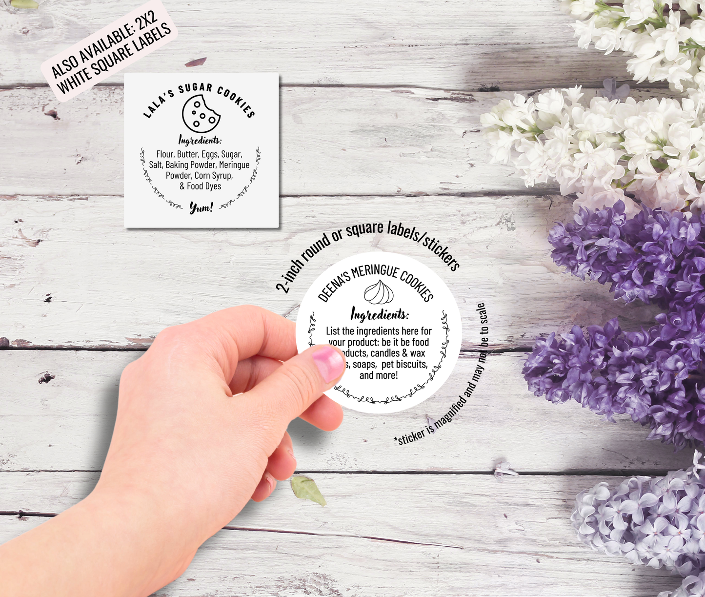 Custom Text Product Label: Round or Square Ingredient Stickers