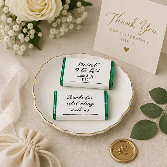 Mint To Be Wedding Favor Stickers: Personalized Andes Mints Candy Labels (2.25" x 1.25")
