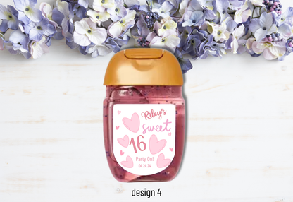Personalizable Custom-Printed Hand Sanitizer Quinceanera/Sweet 16 DIY Party Favor Labels/Stickers l Girl Birthday l 30 Pcs Per Set
