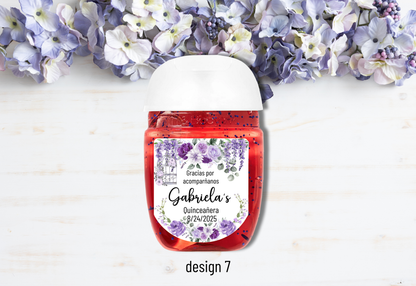 Personalizable Custom-Printed Hand Sanitizer Quinceanera/Sweet 16 DIY Party Favor Labels/Stickers l Girl Birthday l 30 Pcs Per Set