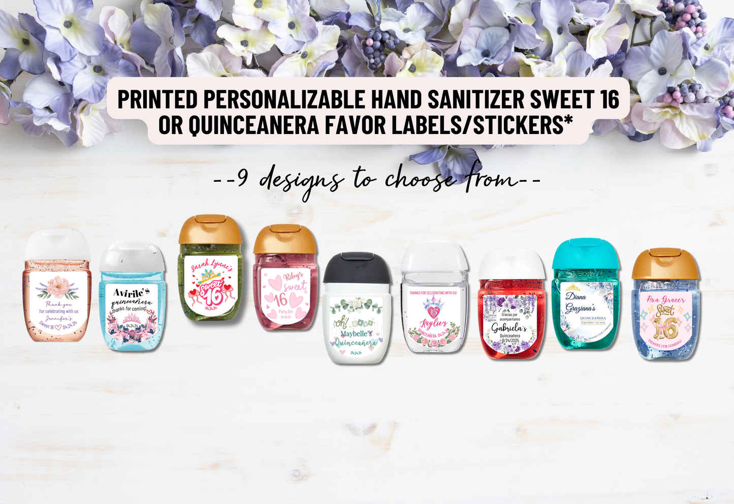 Personalizable Custom-Printed Hand Sanitizer Quinceanera/Sweet 16 DIY Party Favor Labels/Stickers l Girl Birthday l 30 Pcs Per Set