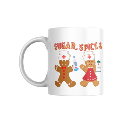 Sugar, Spice & Saving Lives | Nurse Gingerbread Christmas Holiday Mugs